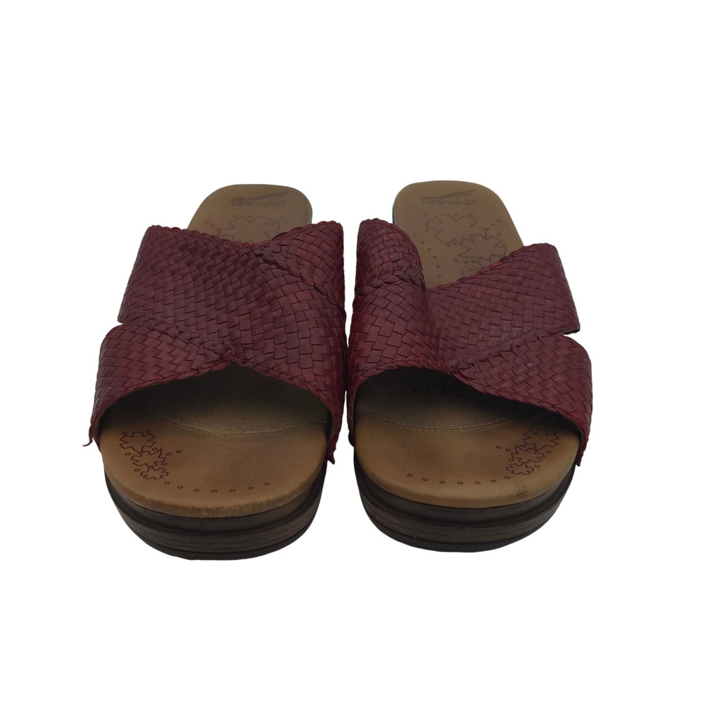 Dansko Oxblood Woven Leather Slide Sandals 41/10 Comfort Wedge Boho